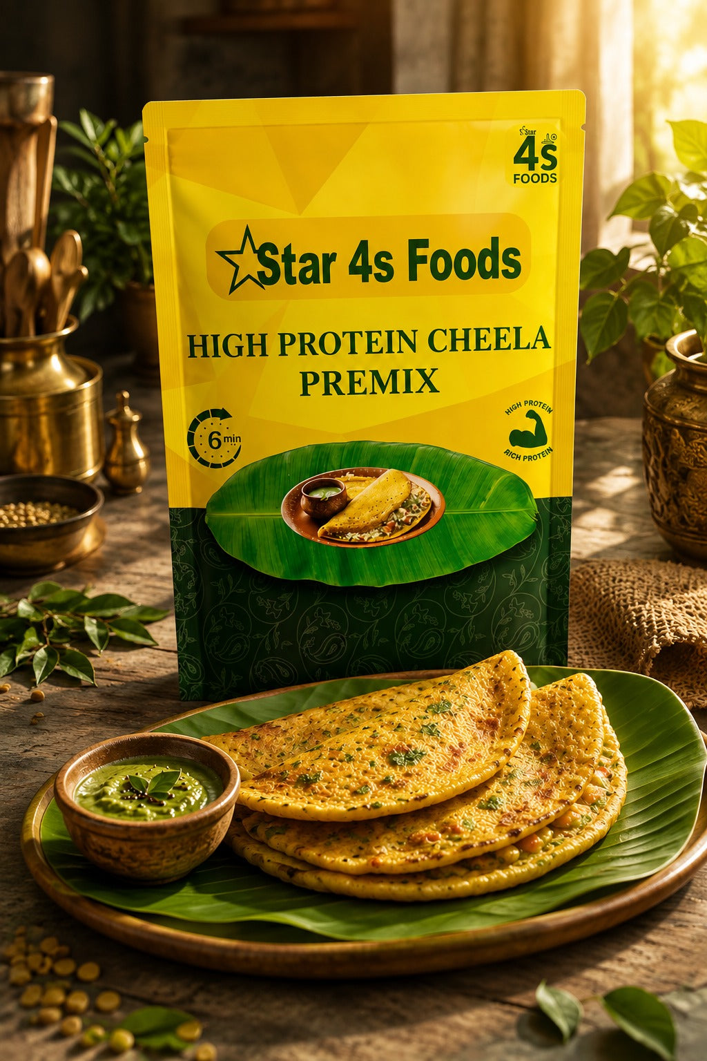 Star 4s Foods Cheela Premix, High Protein, Ready in 6 Min, No Preservatives, Vegetarian, 100g Pack Of 3