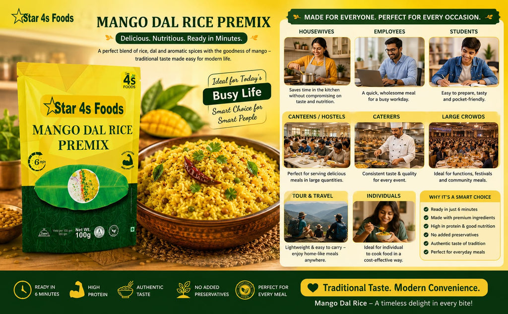 Star 4s Foods Mango Dal Rice Premix, High Protein, Ready in 6 Min, 100g Each, Pack of 3