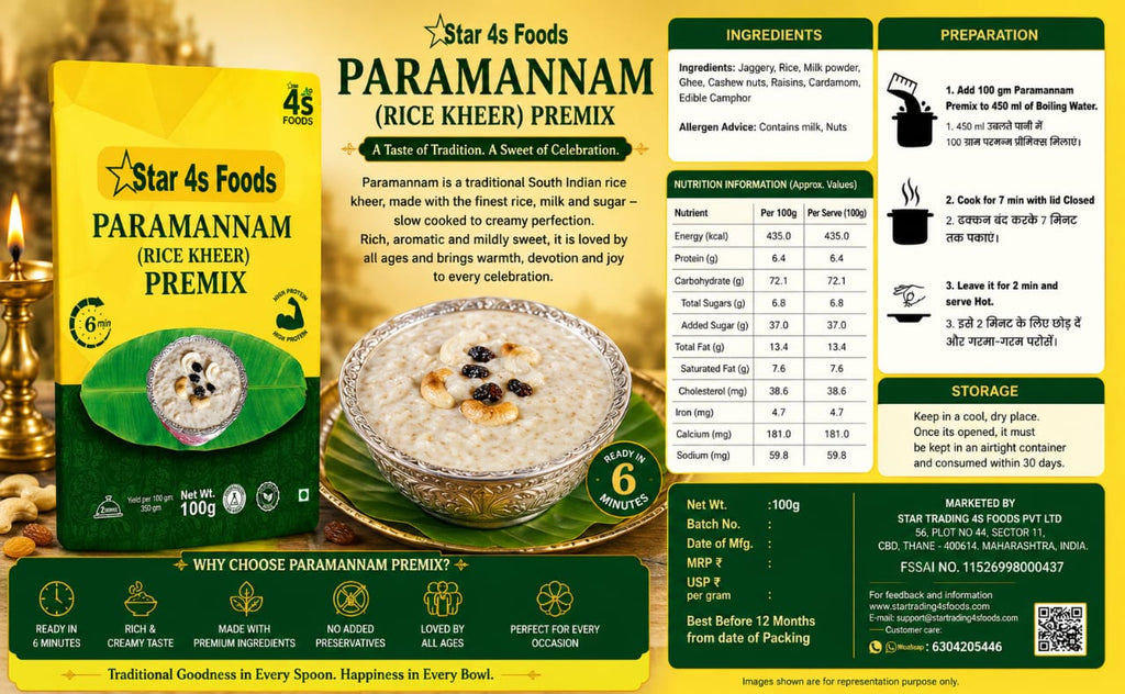 Star 4s Foods Paramannam Rice Kheer Premix, High Protein, Ready in 6 Min, 100g, Pack of 3