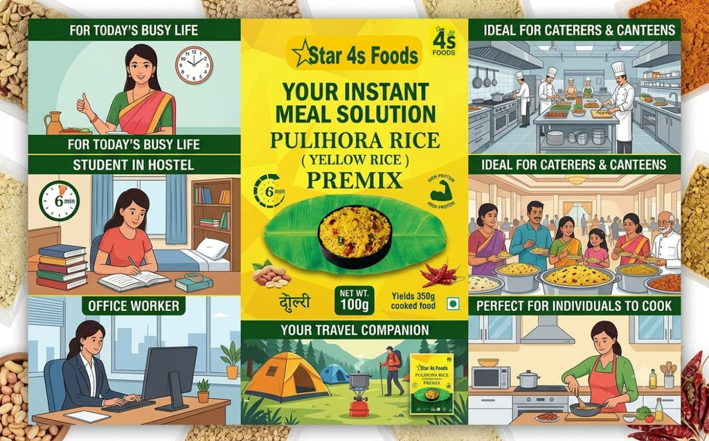 Star 4s Foods Pulihora Rice Yellow Rice Premix, High Protein, Ready in 6 Min, 100g, Pack of 3