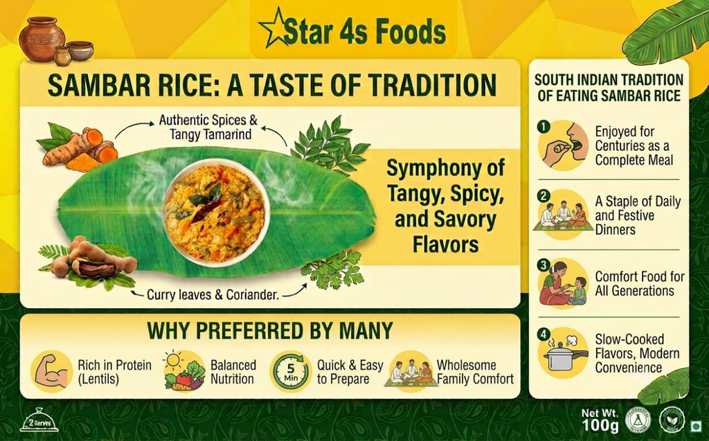 Star 4s Foods Sambar Rice Premix, High Protein, Ready in 6 Min, 100g Each, Pack of 3